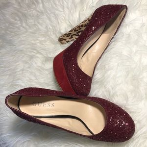 Guess Platform heels. Red/Leopard.